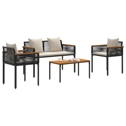 Outdoor Furniture Set Poly Rattan Black and cream white