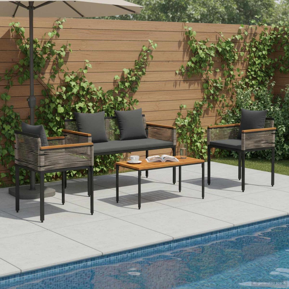 Outdoor Furniture Set Poly Rattan Grey and dark grey