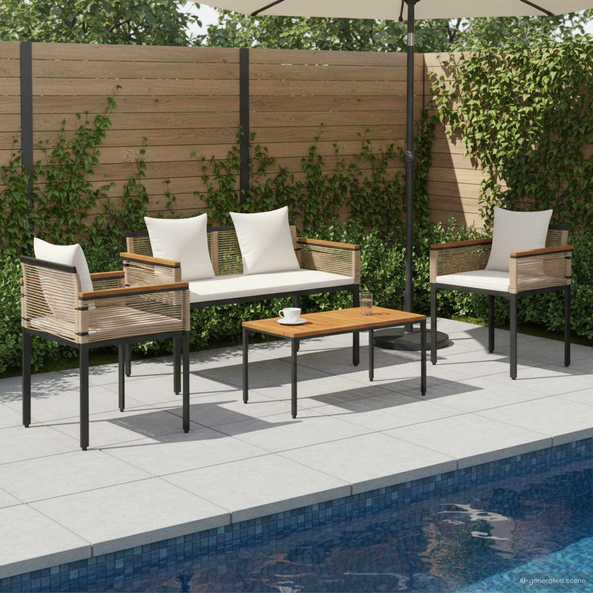 vidaXL Outdoor Furniture Set Beige and Cream White Poly Rattan 1