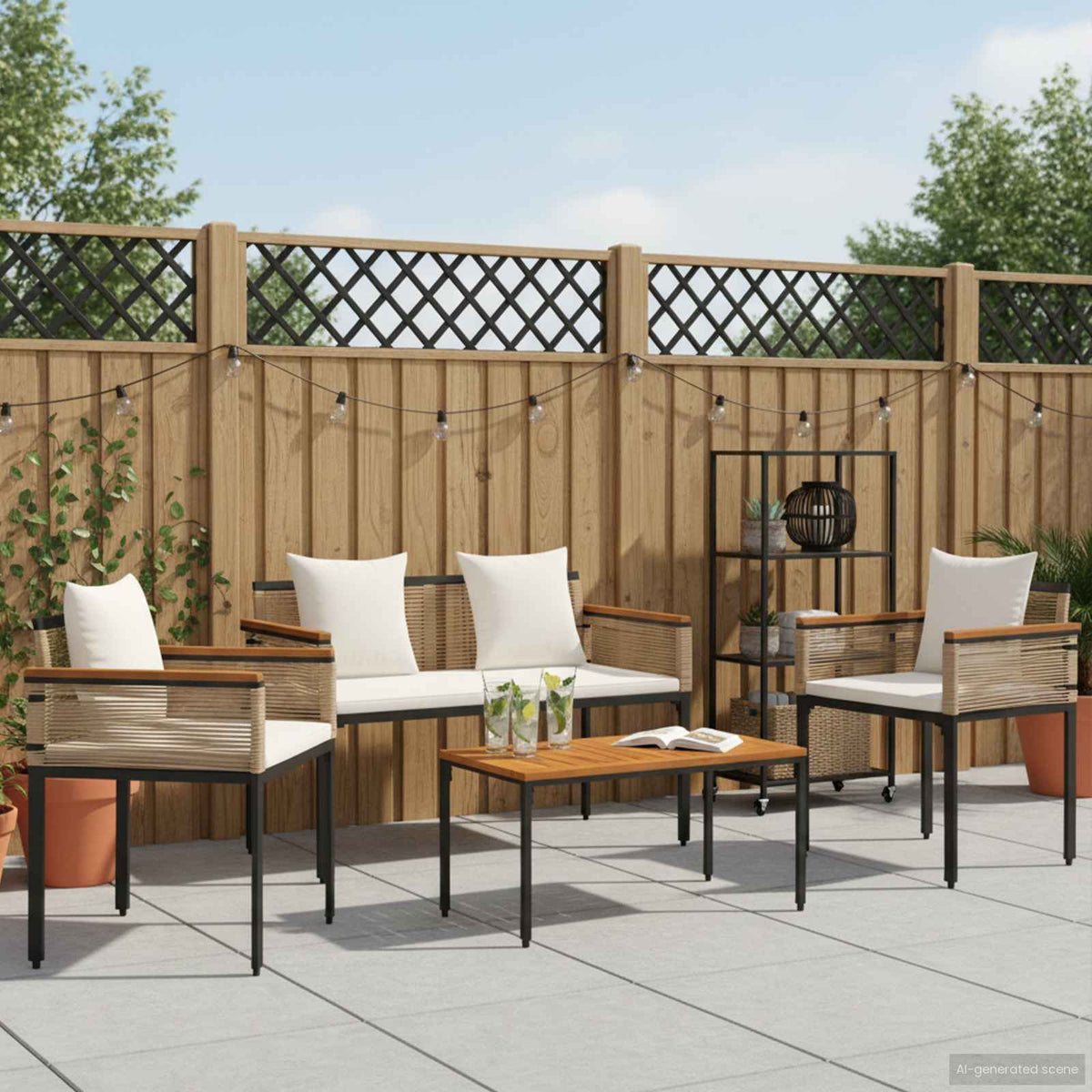 vidaXL Outdoor Furniture Set Beige and Cream White Poly Rattan 4