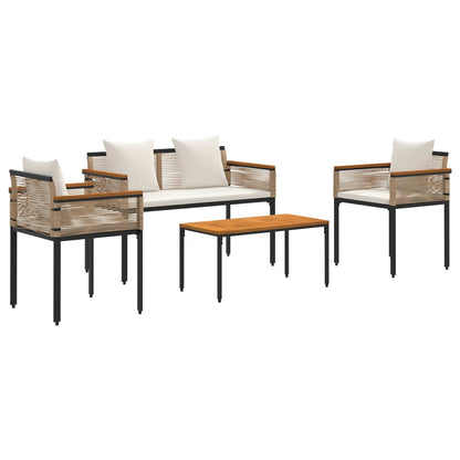 Outdoor Furniture Set Poly Rattan Beige and cream white