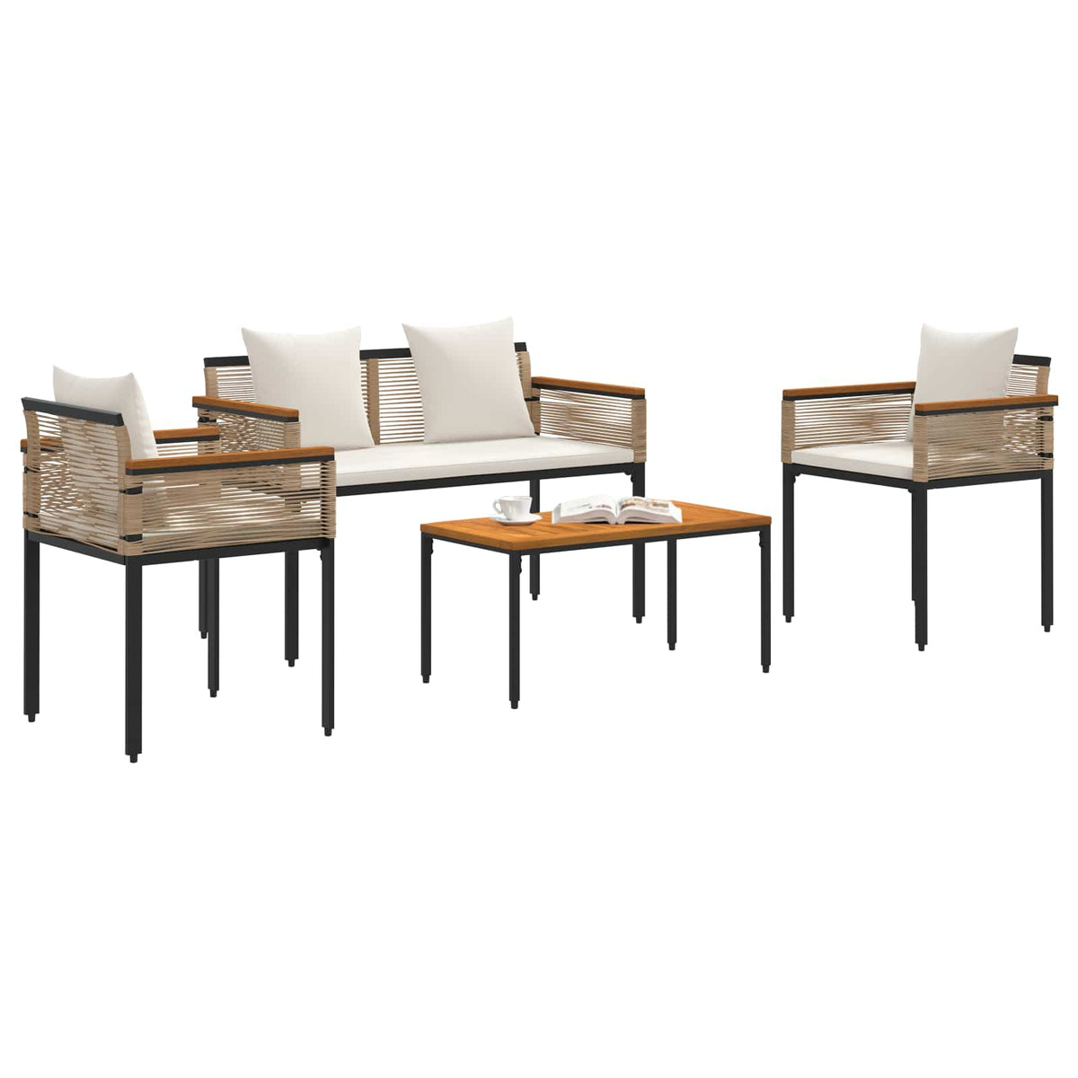 vidaXL Outdoor Furniture Set Beige and Cream White Poly Rattan 3
