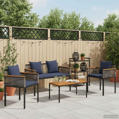 vidaXL Outdoor Furniture Set Grey and Navy Blue Poly Rattan 4