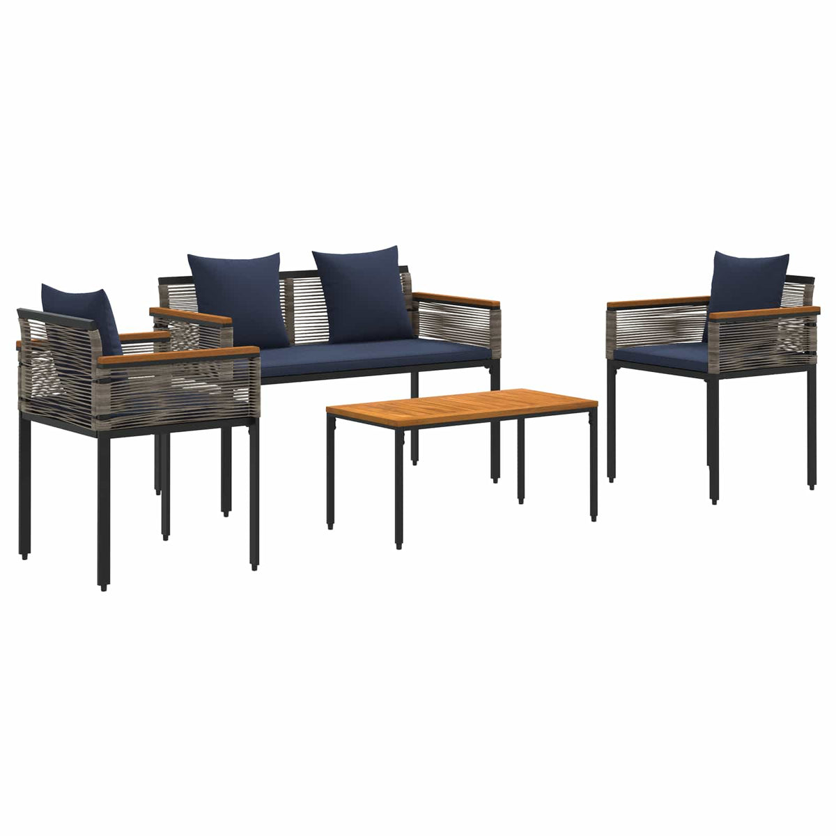 vidaXL Outdoor Furniture Set Grey and Navy Blue Poly Rattan 2