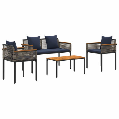 Outdoor Furniture Set Poly Rattan Grey and navy blue