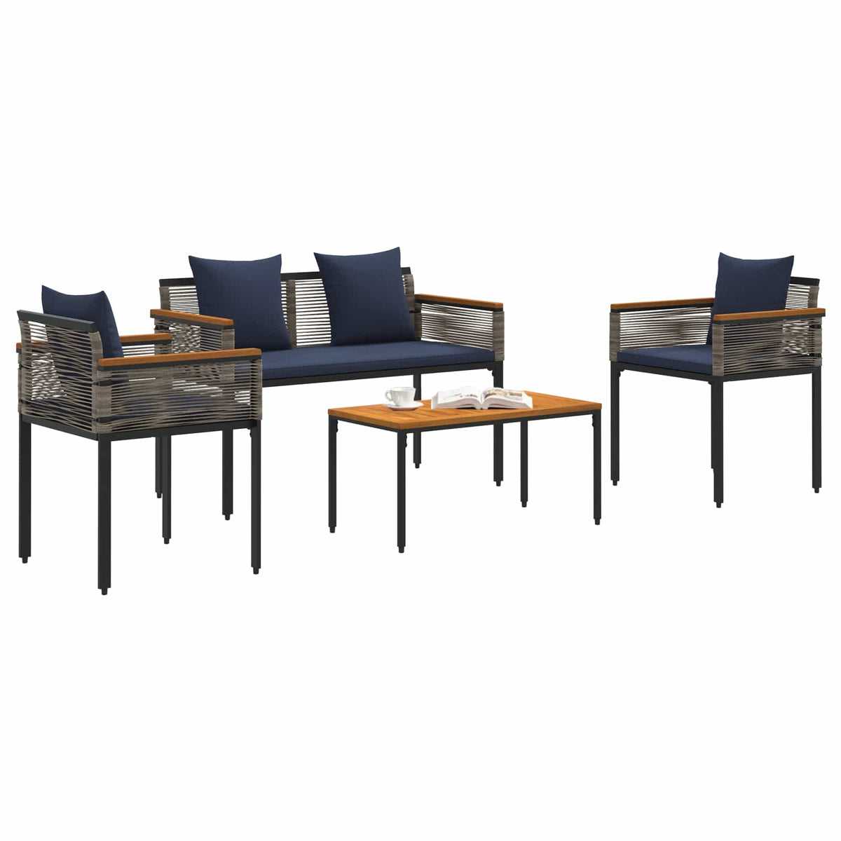 Outdoor Furniture Set Poly Rattan Grey and navy blue