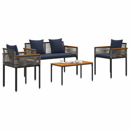 Outdoor Furniture Set Poly Rattan Grey and navy blue
