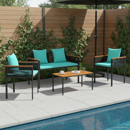 Outdoor Furniture Set Poly Rattan Black and turquoise