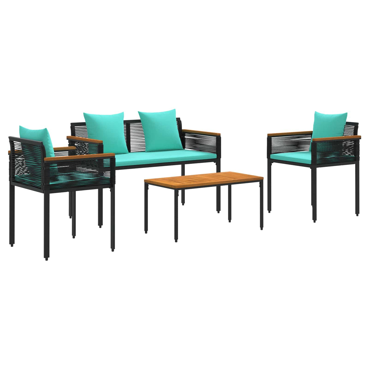 vidaXL Outdoor Furniture Set Black and Turquoise Poly Rattan 2