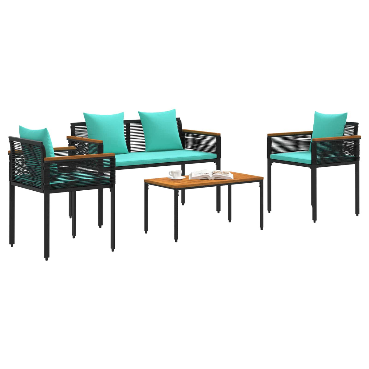 vidaXL Outdoor Furniture Set Black and Turquoise Poly Rattan 3