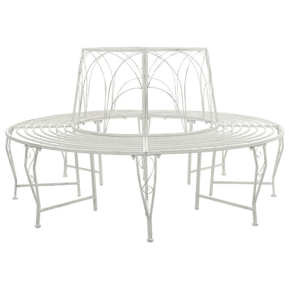 Tree Bench 8 -Seater Ø 160 x 89 cm steel Round Antique white backrest with wave design