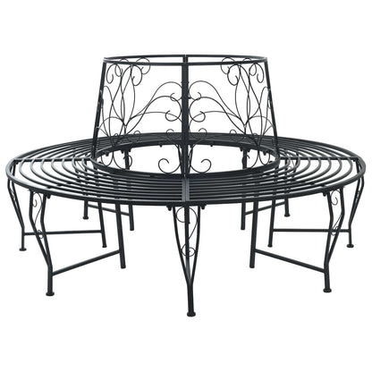 Tree Bench 8 -Seater Ø 160 x 89 cm steel Round Black backrest with flower design