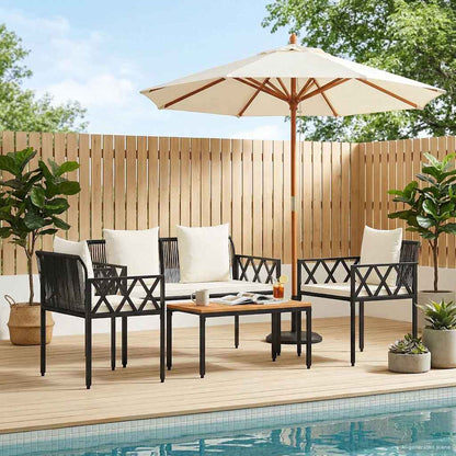 vidaXL Outdoor Furniture Set 4 pcs Black and Cream White Poly Rattan 1