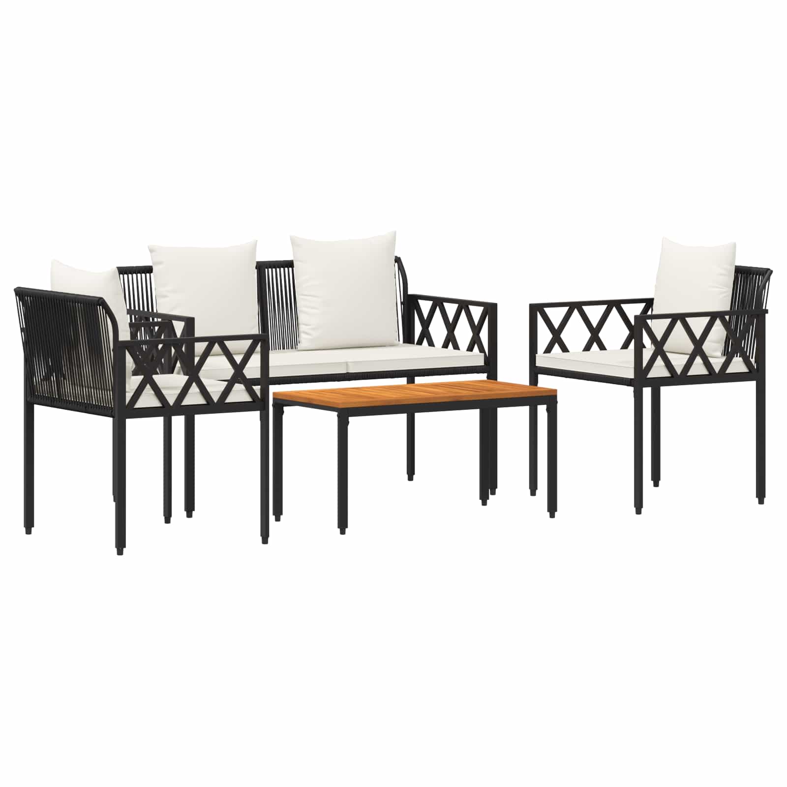 vidaXL Outdoor Furniture Set 4 pcs Black and Cream White Poly Rattan 2