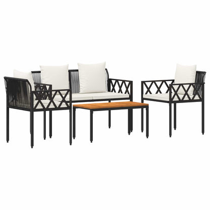 vidaXL Outdoor Furniture Set 4 pcs Black and Cream White Poly Rattan 2
