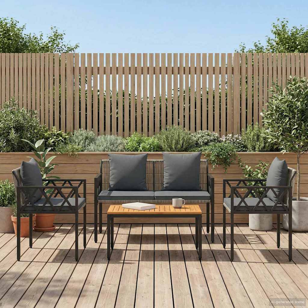 vidaXL Outdoor Furniture Set 4 pcs Grey and Dark Grey Poly Rattan 3