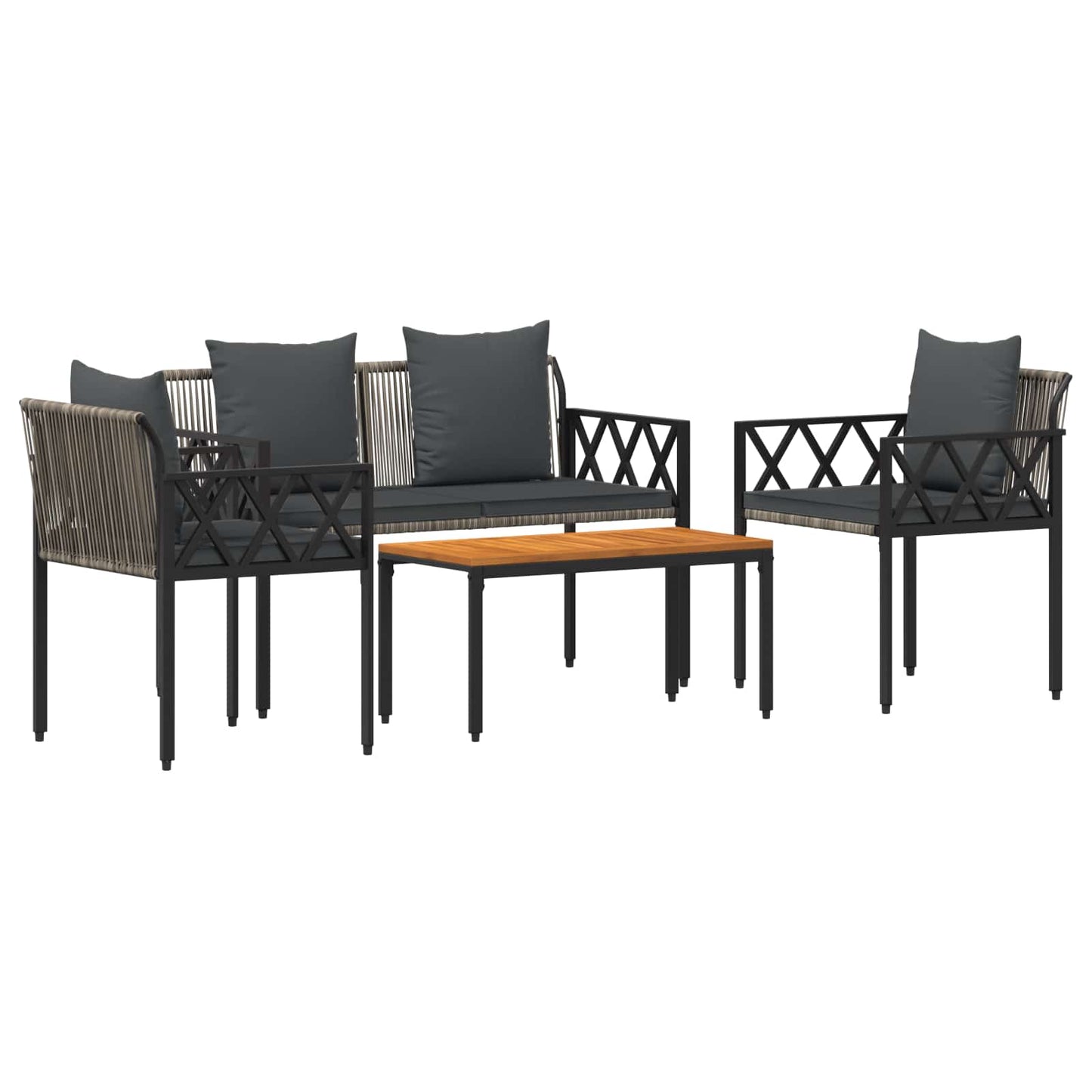 vidaXL Outdoor Furniture Set 4 pcs Grey and Dark Grey Poly Rattan 2