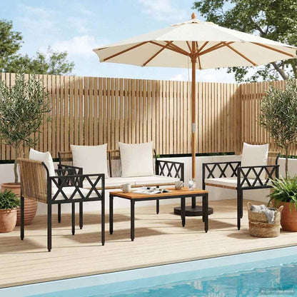 vidaXL Outdoor Furniture Set 4 pcs Brown and Cream White Poly Rattan 1