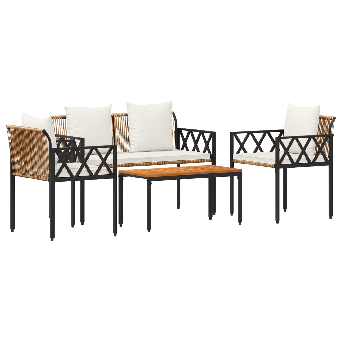 vidaXL Outdoor Furniture Set 4 pcs Brown and Cream White Poly Rattan 2