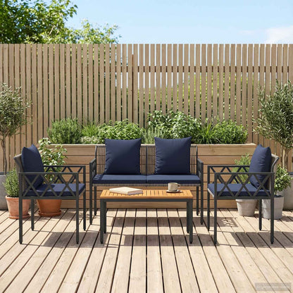 vidaXL Outdoor Furniture Set 4 pcs Grey and Navy Blue Poly Rattan 3