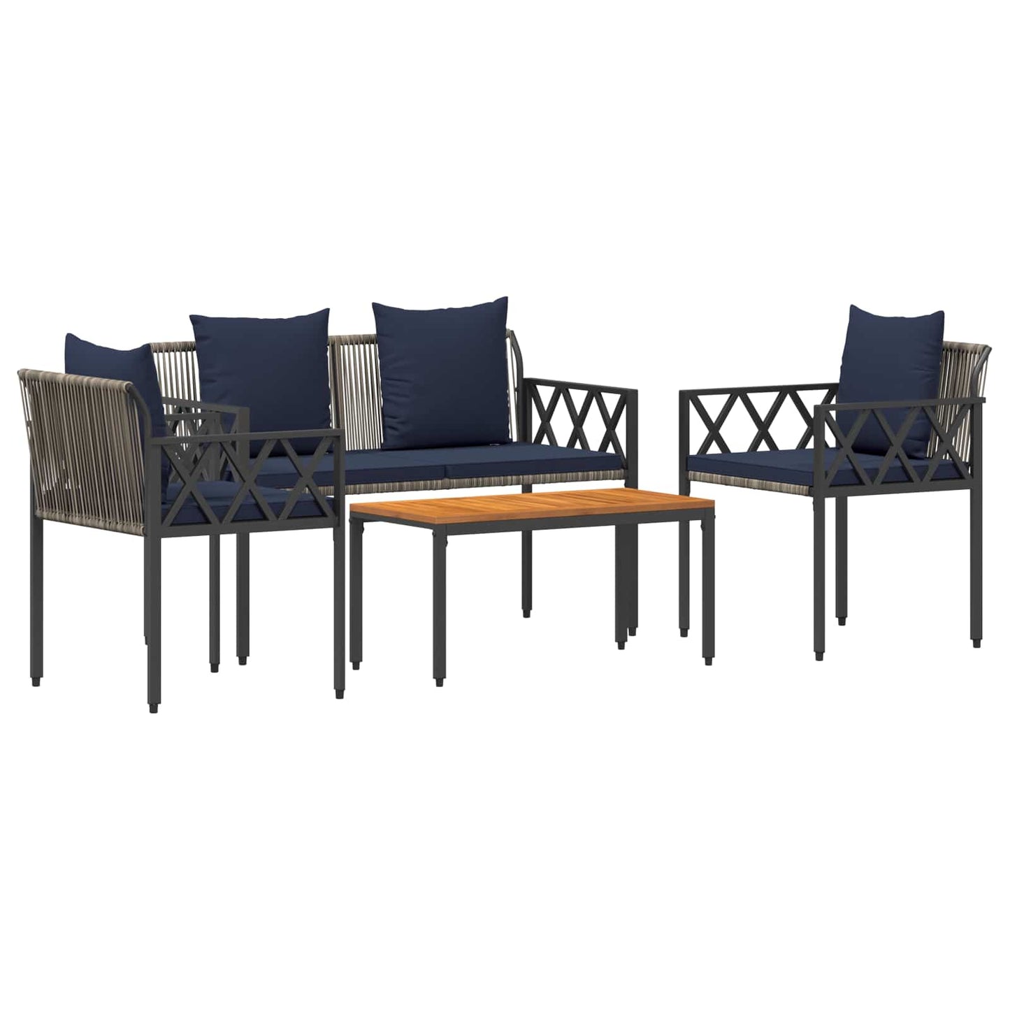 vidaXL Outdoor Furniture Set 4 pcs Grey and Navy Blue Poly Rattan 2
