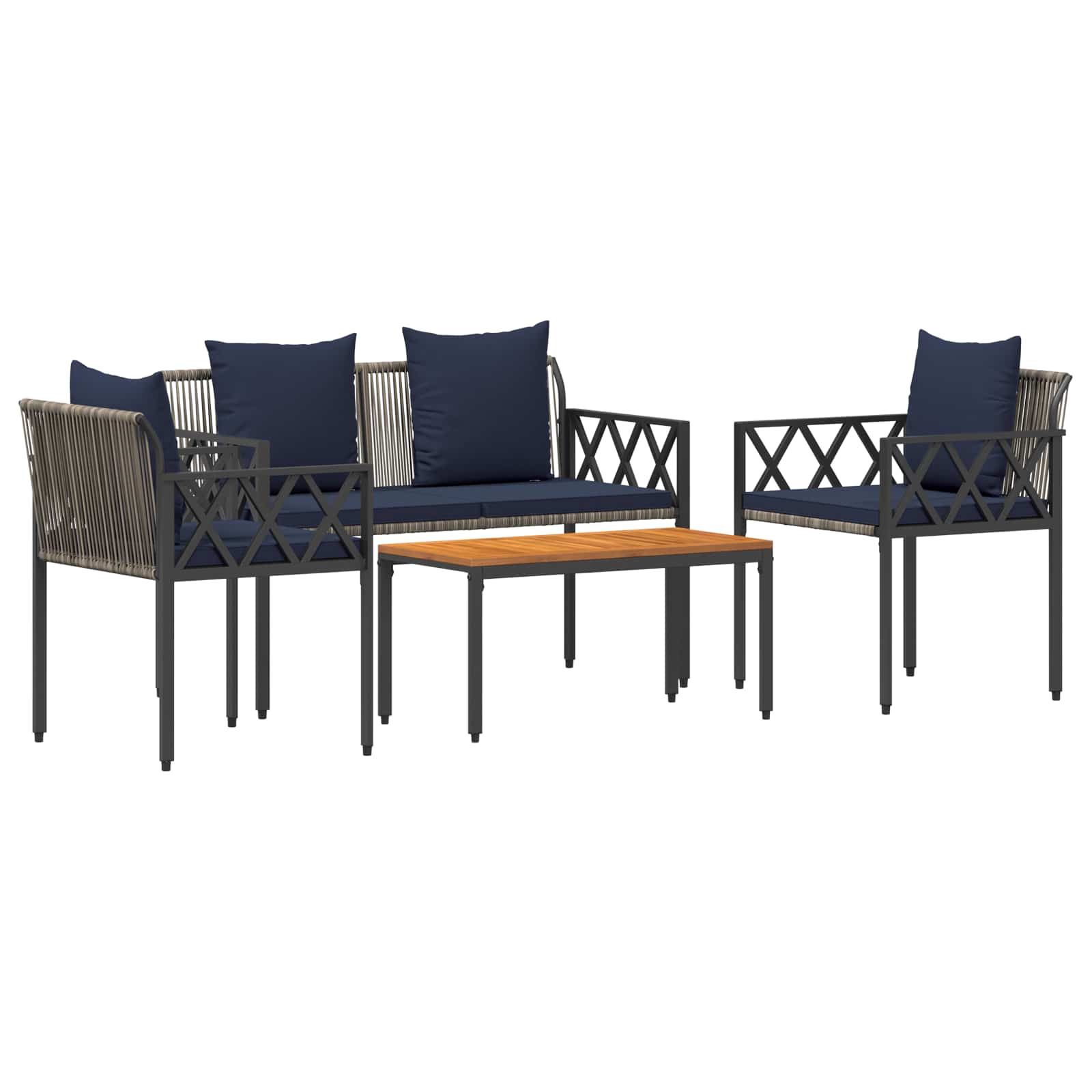 vidaXL Outdoor Furniture Set 4 pcs Grey and Navy Blue Poly Rattan 2