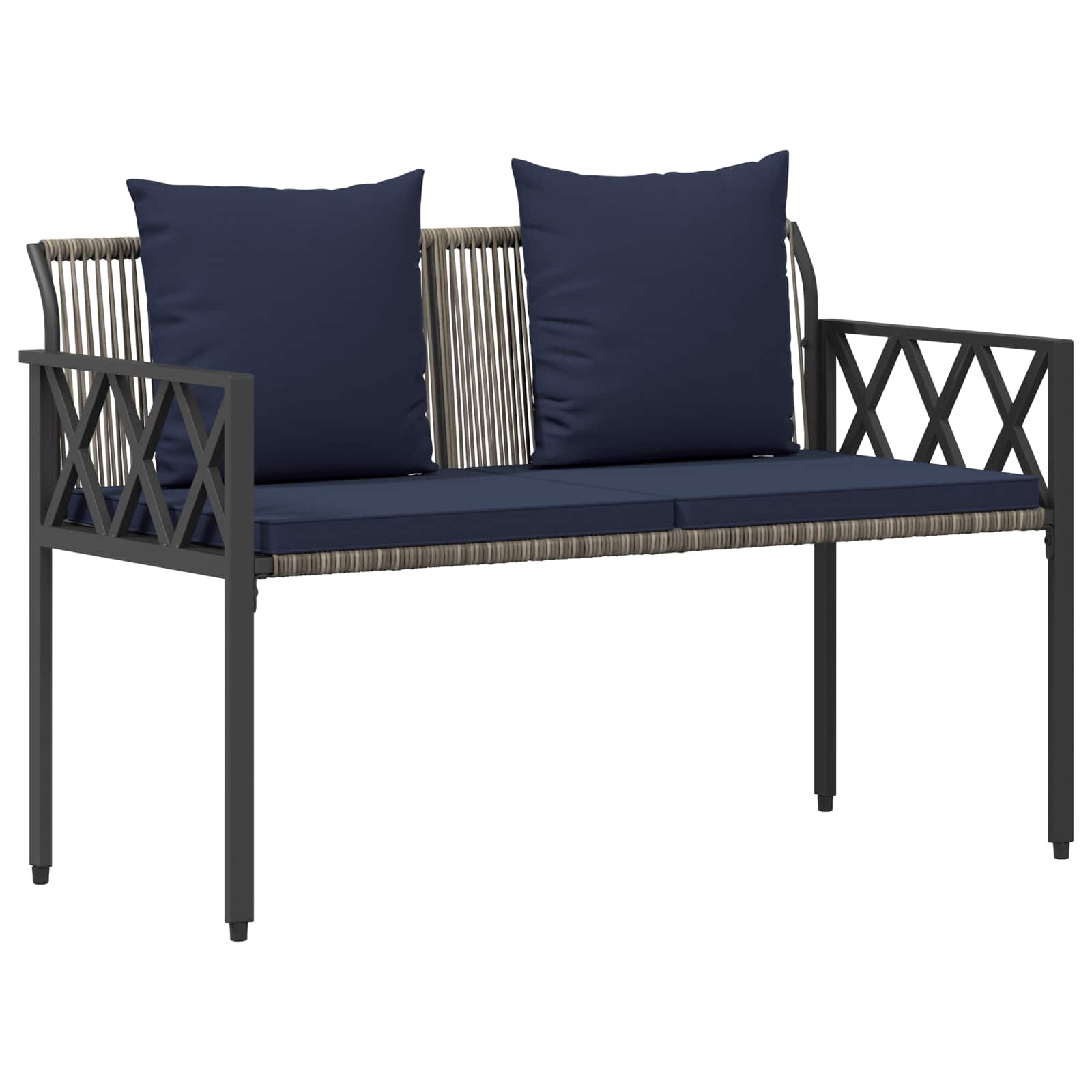 vidaXL Outdoor Furniture Set 4 pcs Grey and Navy Blue Poly Rattan 5