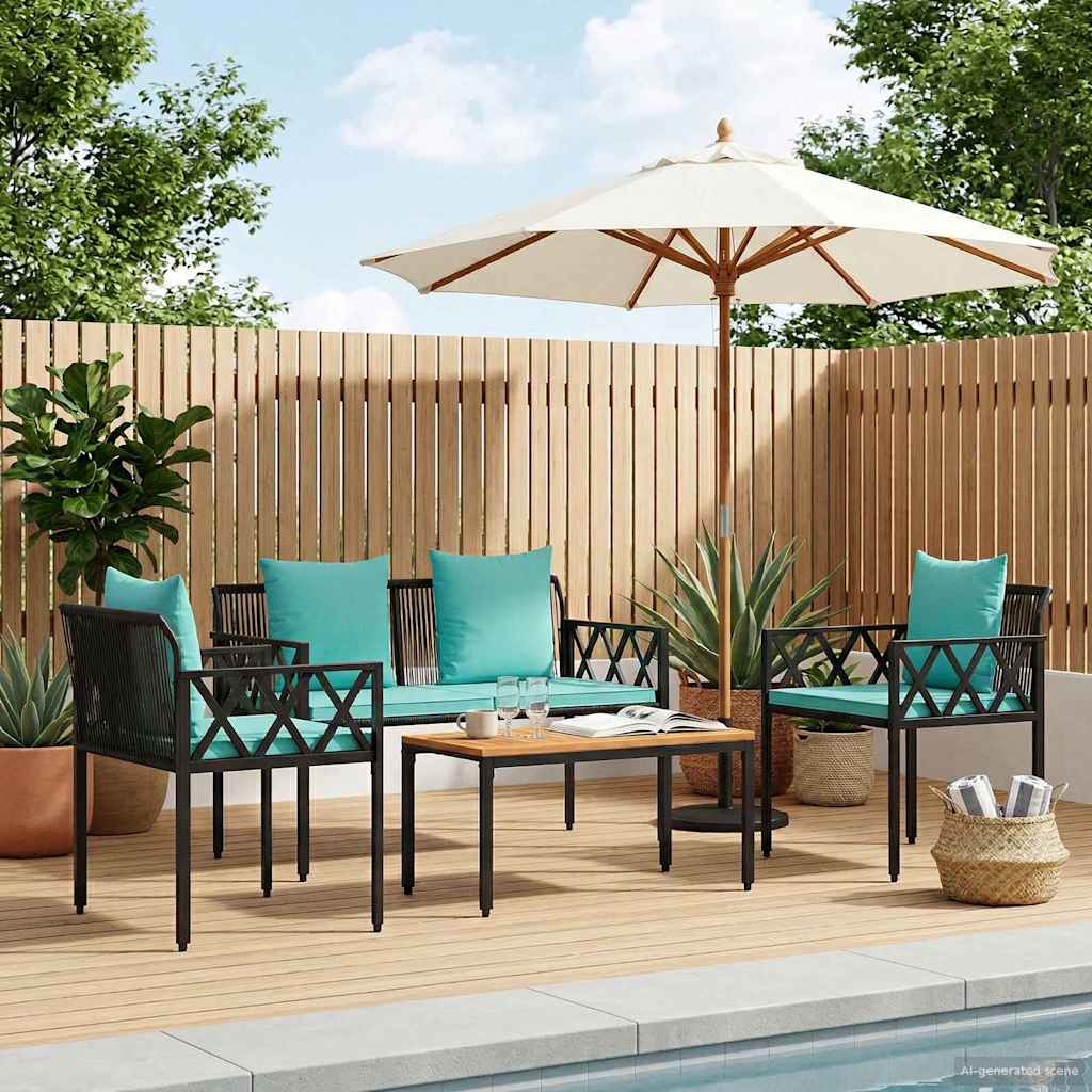 vidaXL Outdoor Furniture Set 4 pcs Black and Turquoise Poly Rattan 1