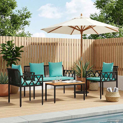 vidaXL Outdoor Furniture Set 4 pcs Black and Turquoise Poly Rattan 1