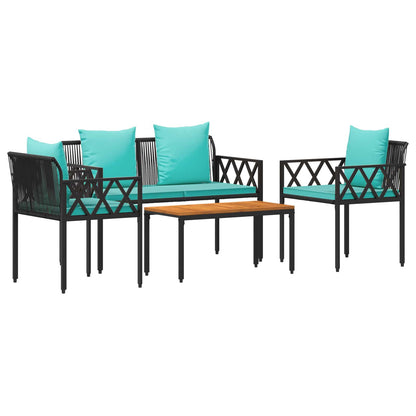 vidaXL Outdoor Furniture Set 4 pcs Black and Turquoise Poly Rattan 2