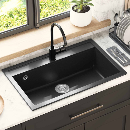 vidaXL Sink Granite 795 x 505 mm Black 1