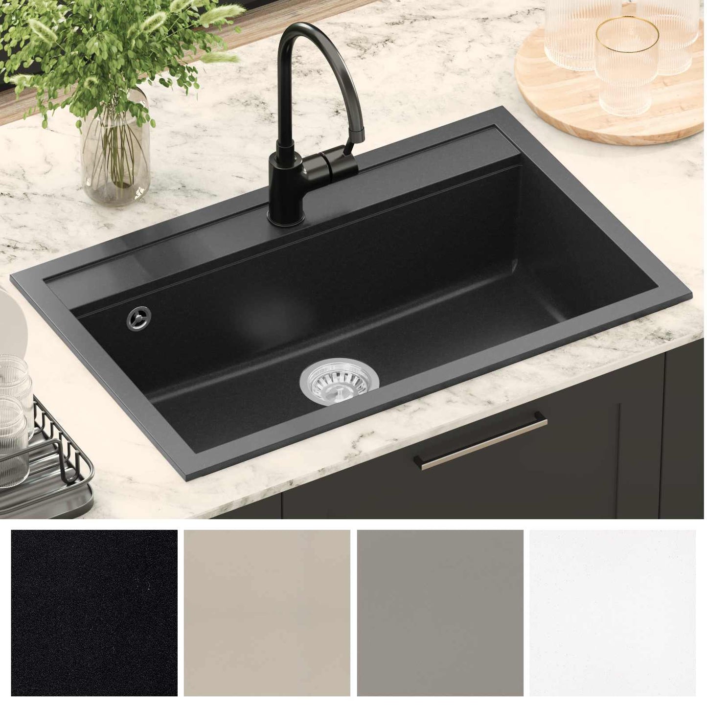 vidaXL Sink Granite 795 x 505 mm Black 4