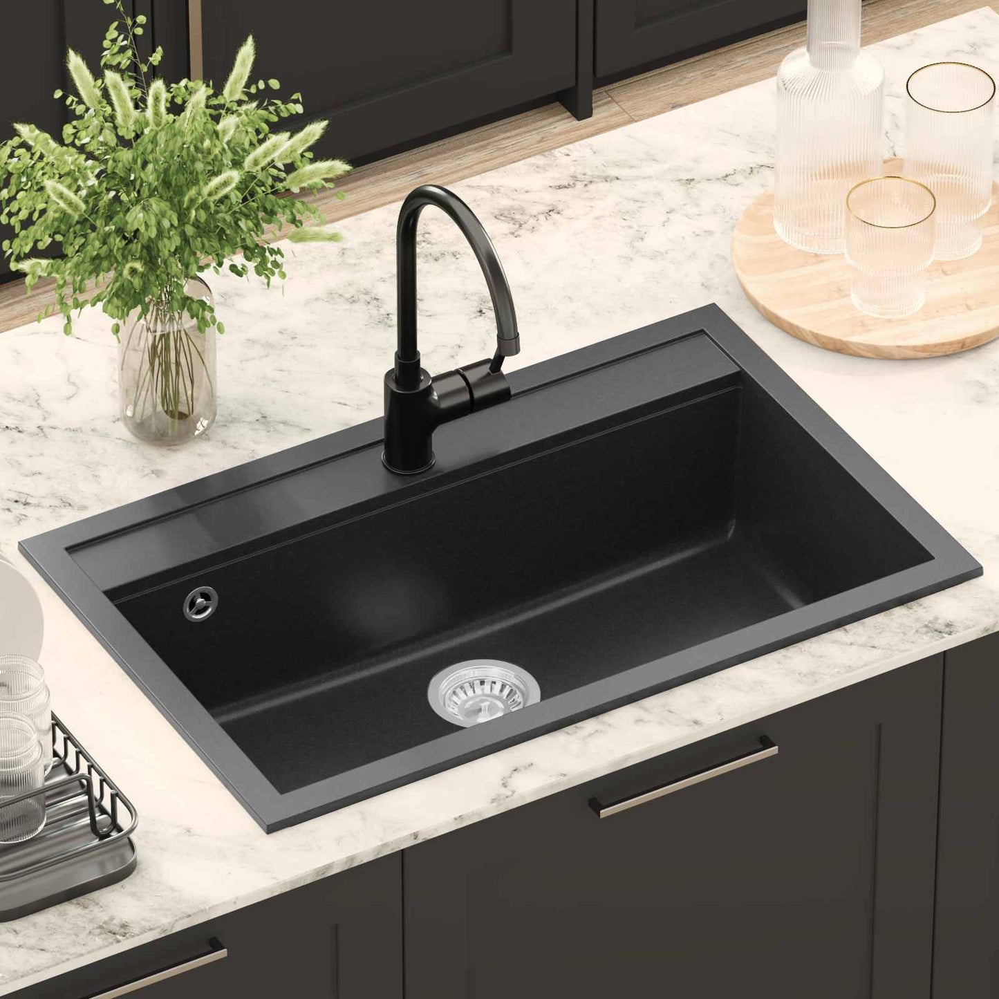 vidaXL Sink Granite 795 x 505 mm Black 5