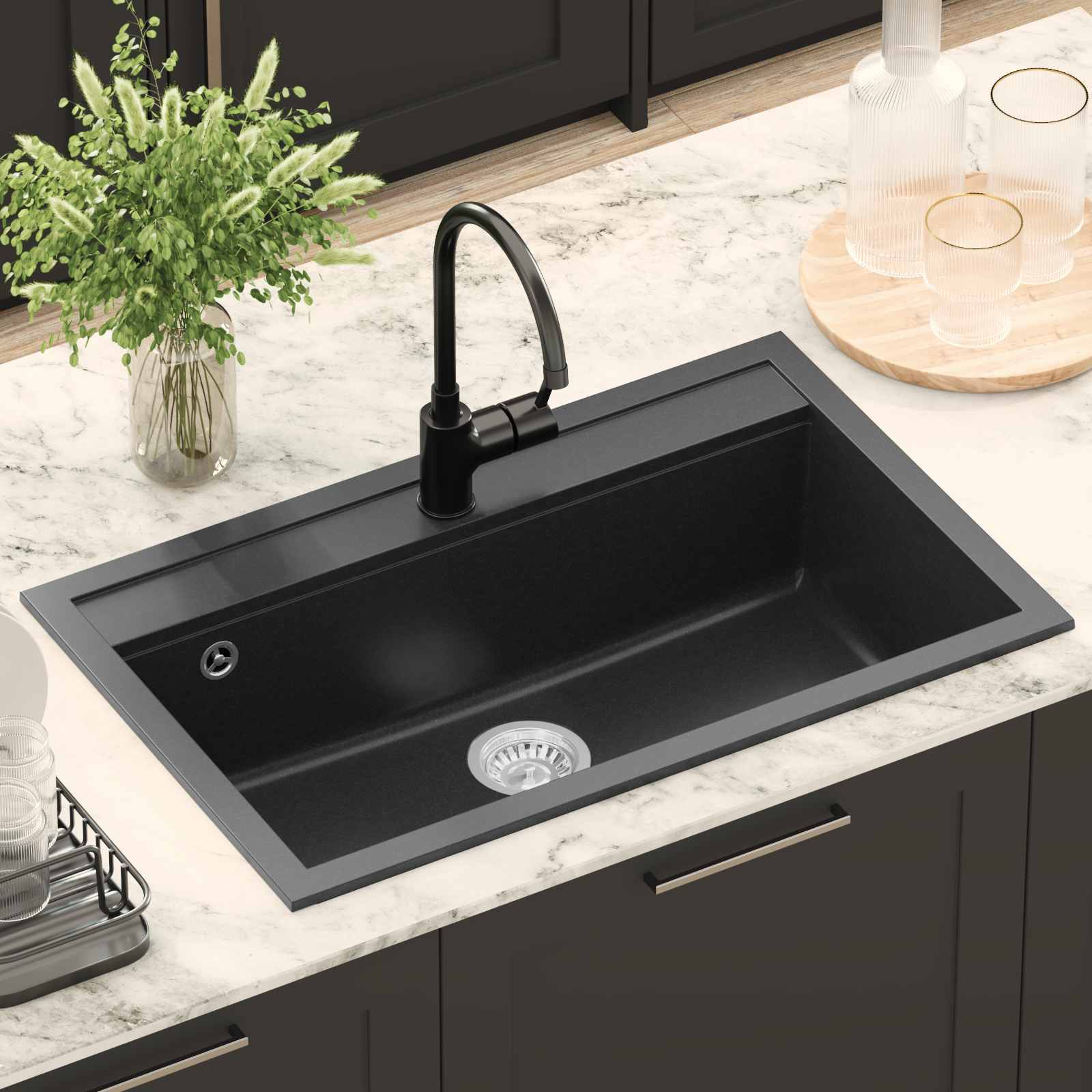 vidaXL Sink Granite 795 x 505 mm Black 5