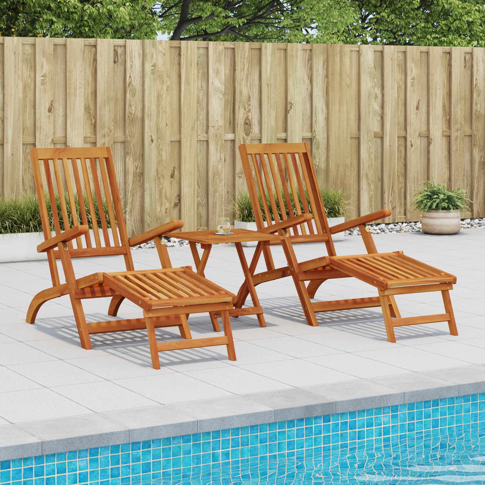 vidaXL Reclining and Folding Sunlounger 2 pcs Solid Acacia Wood 1