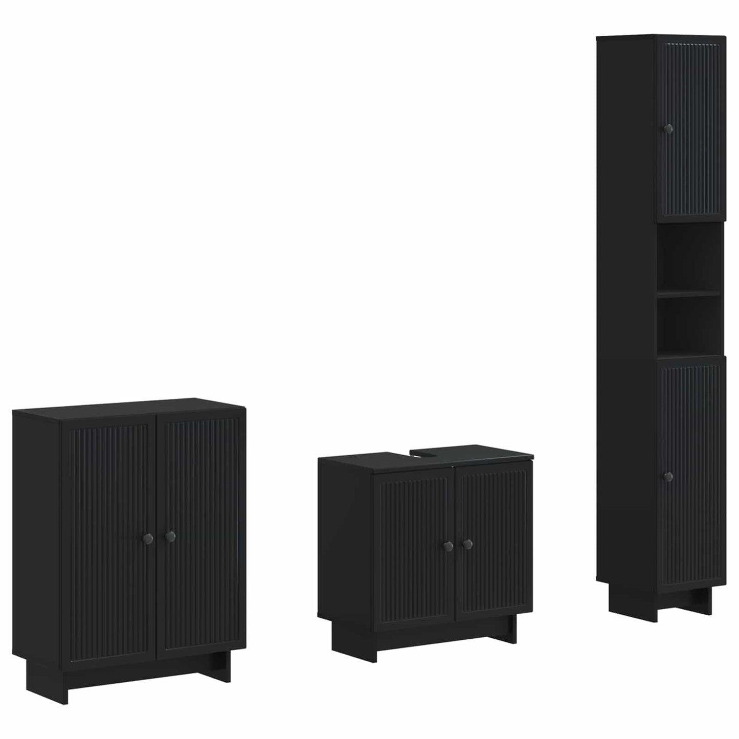 vidaXL 3 Piece Bathroom Cabinet Set EDE Black Engineered Wood 1