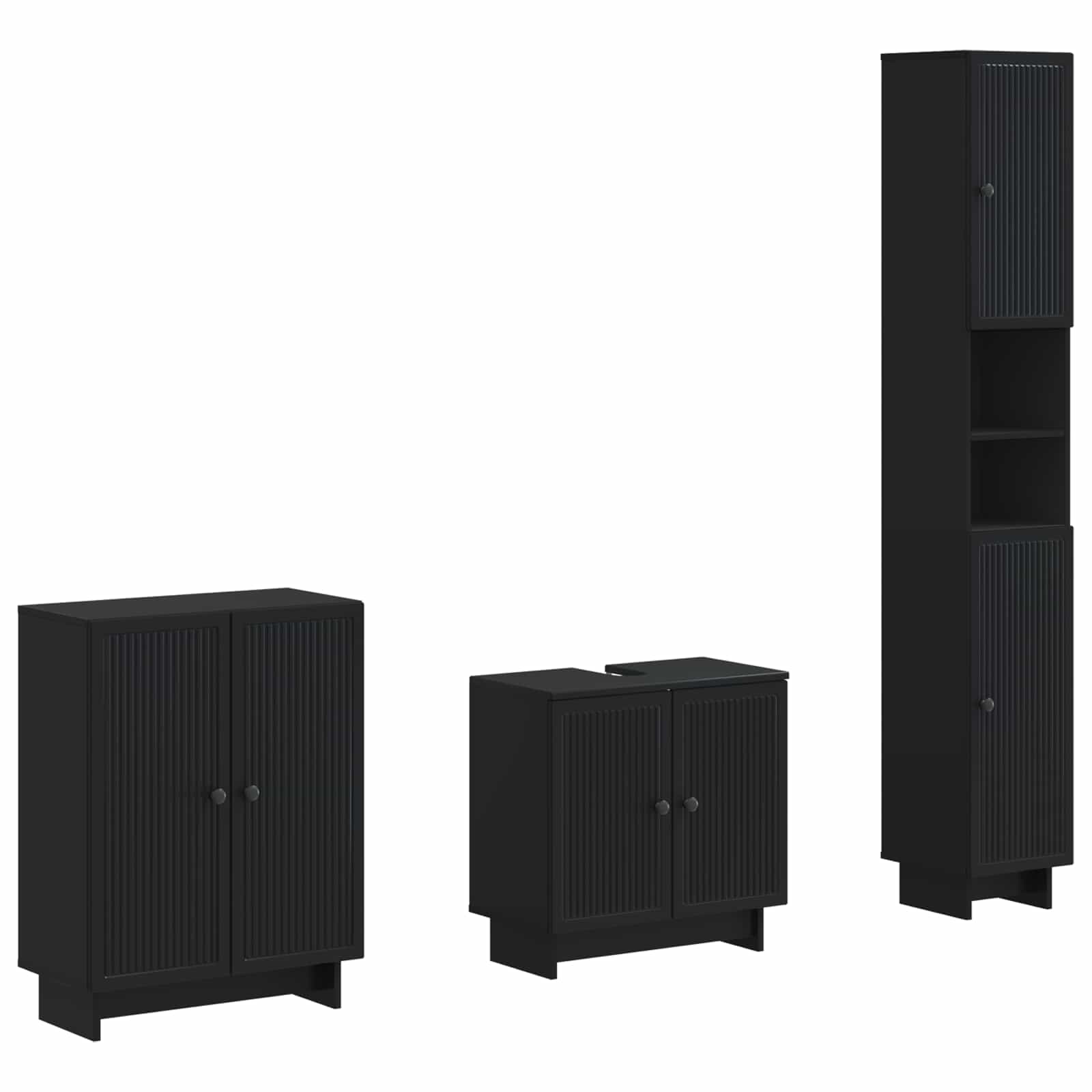 vidaXL 3 Piece Bathroom Cabinet Set EDE Black Engineered Wood 1