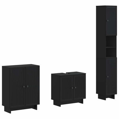 vidaXL 3 Piece Bathroom Cabinet Set EDE Black Engineered Wood 1