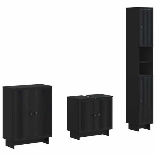 vidaXL 3 Piece Bathroom Cabinet Set EDE Black Engineered Wood 1