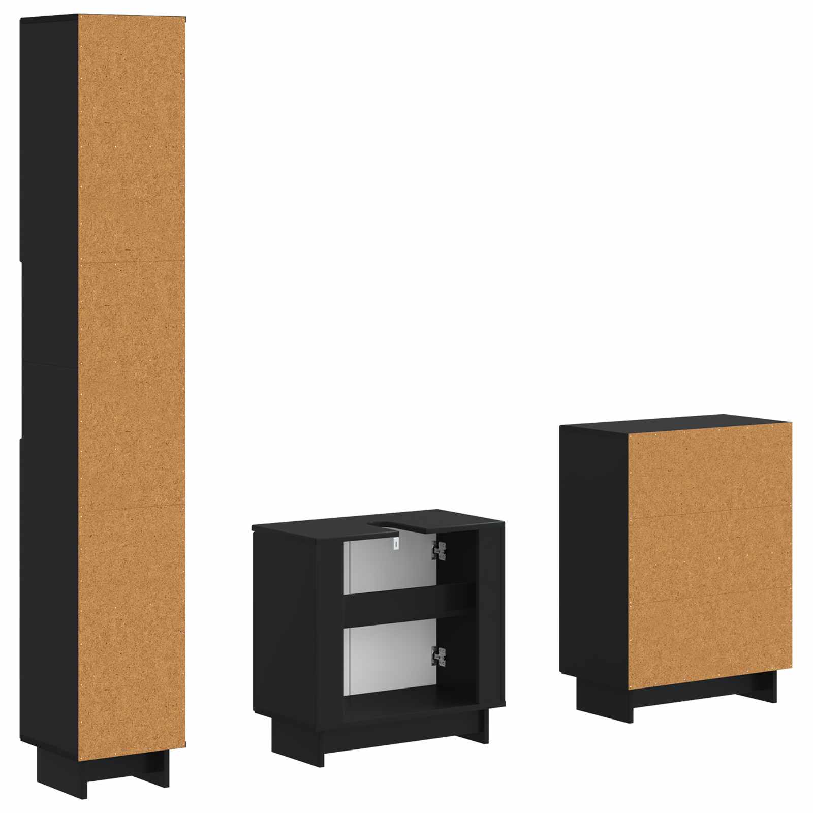 vidaXL 3 Piece Bathroom Cabinet Set EDE Black Engineered Wood 5