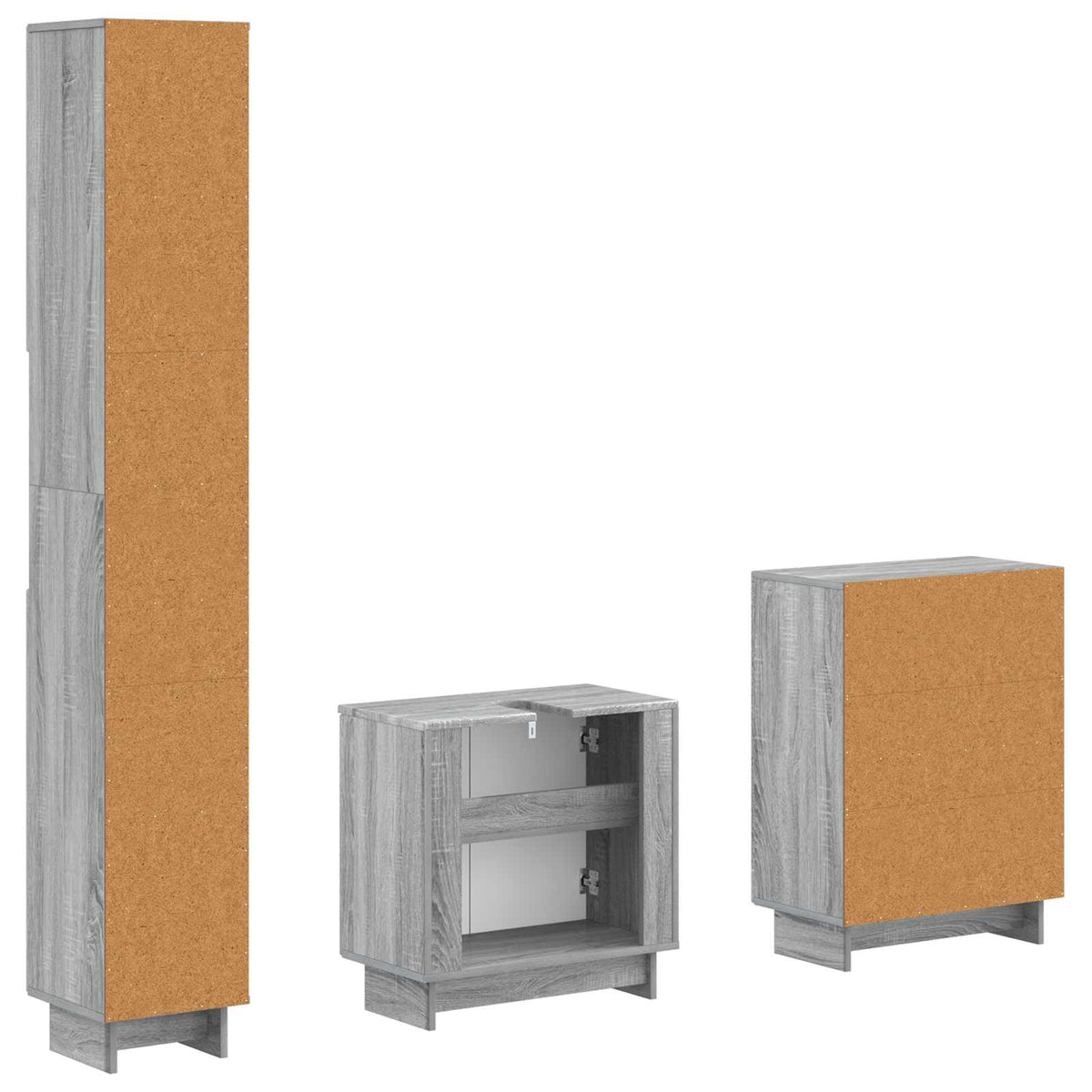 vidaXL 3 Piece Bathroom Cabinet Set EDE Grey Sonoma Engineered Wood 6
