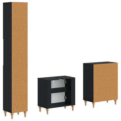 vidaXL 3 Piece Bathroom Cabinet Set ALKMAAR Black Engineered Wood 5