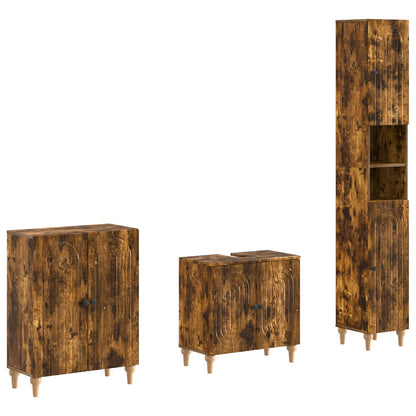 vidaXL 3 Piece Bathroom Cabinet Set ALKMAAR Smoked Oak Engineered Wood 1