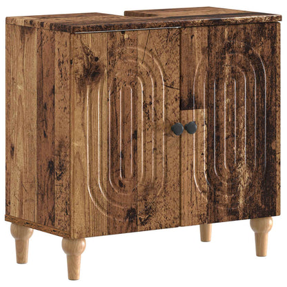 3 Piece Bathroom Cabinet Set EDE Engineered Wood Old Wood Round stripes