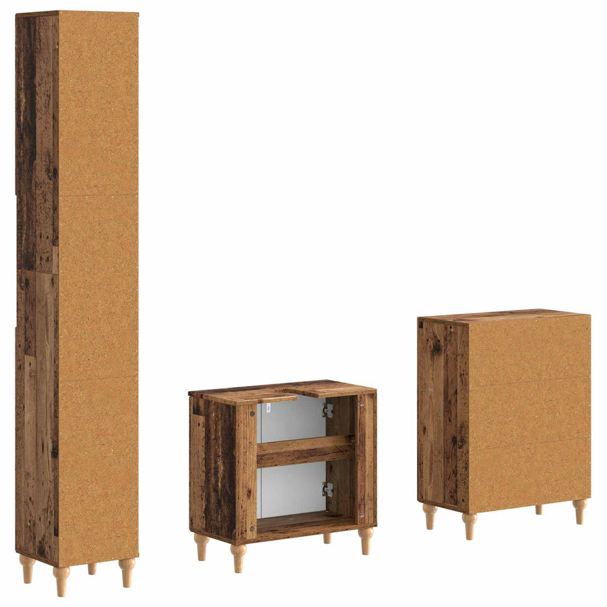 vidaXL 3 Piece Bathroom Cabinet Set ALKMAAR Old Wood Engineered Wood 6
