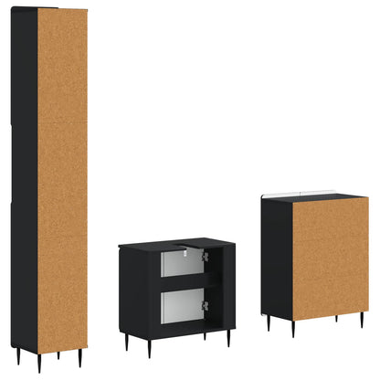 vidaXL 3 Piece Bathroom Cabinet Set ZWOLLE Black Engineered Wood 5