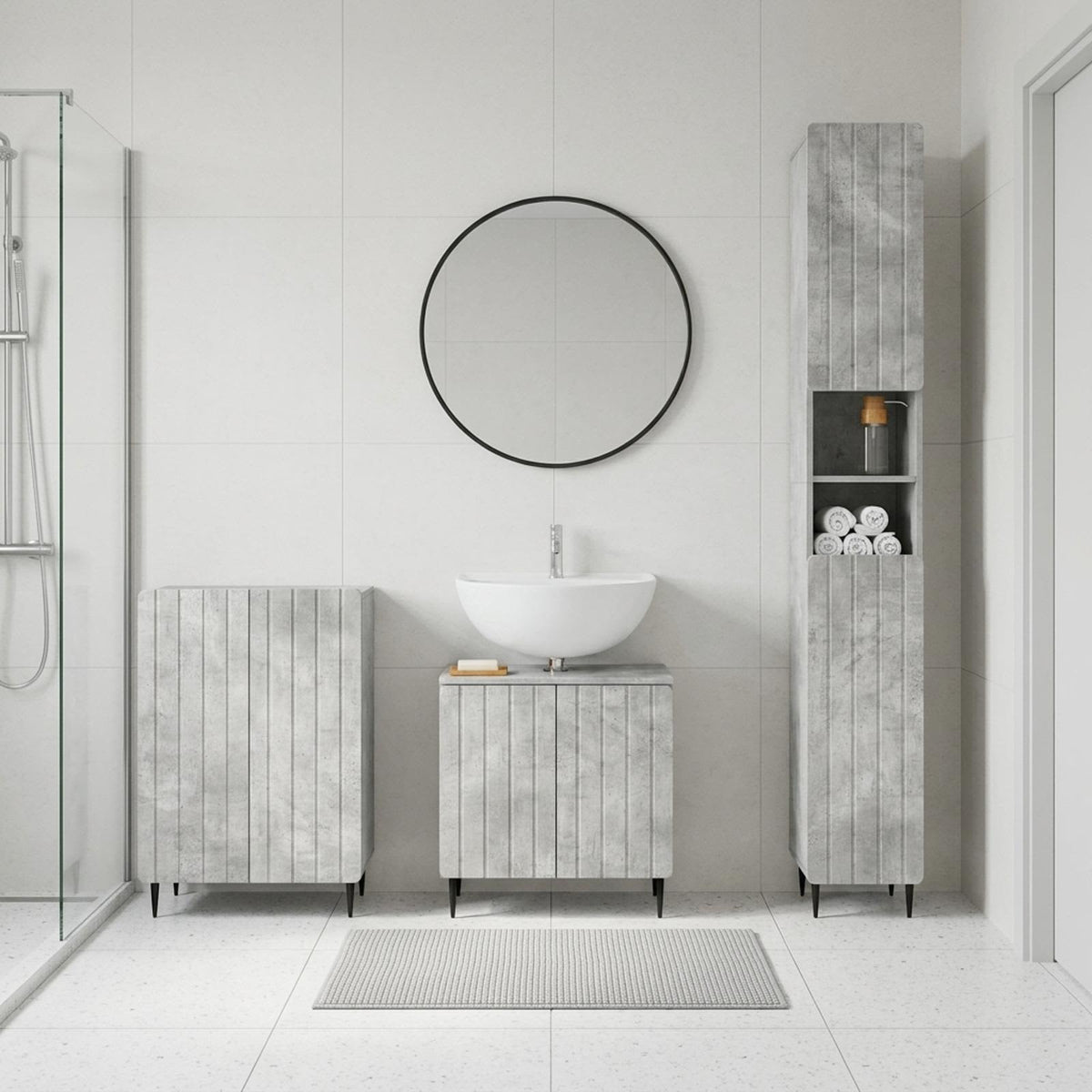 vidaXL 3 Piece Bathroom Cabinet Set DELFT Concrete Grey