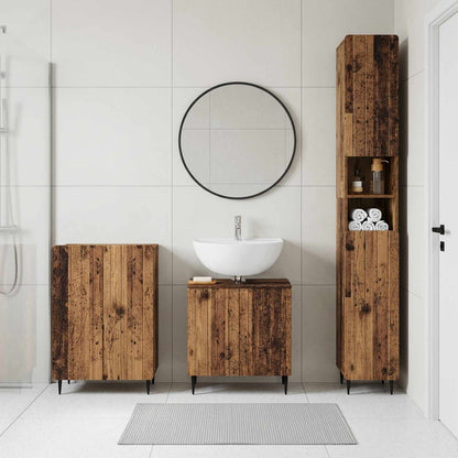 3 Piece Bathroom Cabinet Set EDE Engineered Wood Old Wood Round edge stripes