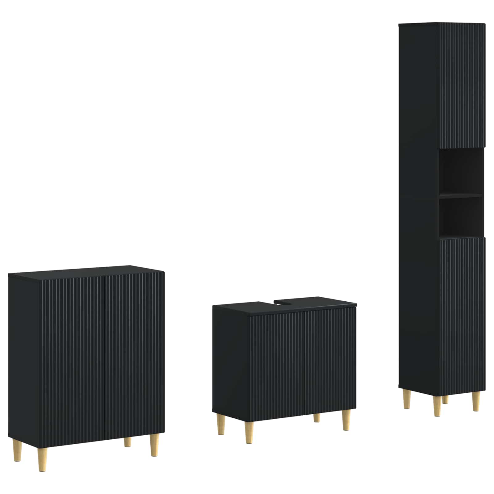 vidaXL 3 Piece Bathroom Cabinet Set ARNHEM Black Engineered Wood 1