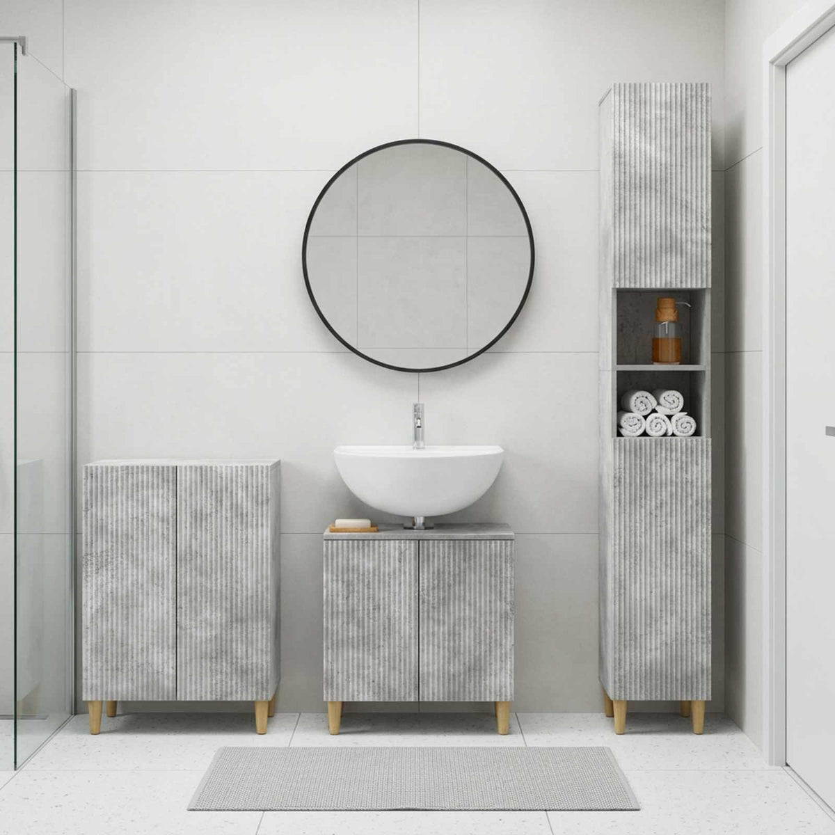 vidaXL 3 Piece Bathroom Cabinet Set DELFT Concrete Grey